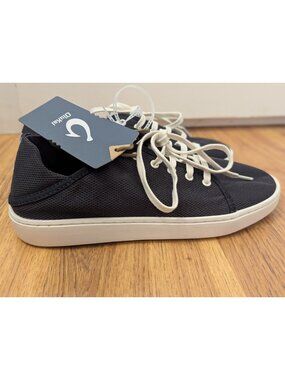 Olukai Pehuea Li Womens Sneakers W7 Black/White Sand Textile & Rubber Casual Isl